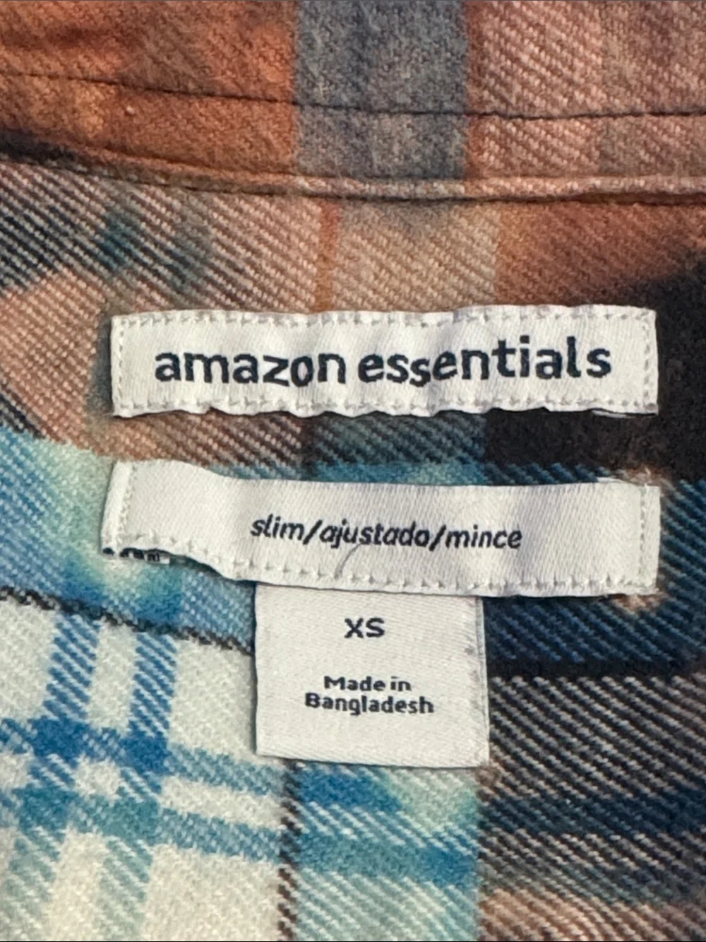 Upcycled Bleach Dyed Flannel Shirt XS 18.5” P2P Blue/Peach NWOT